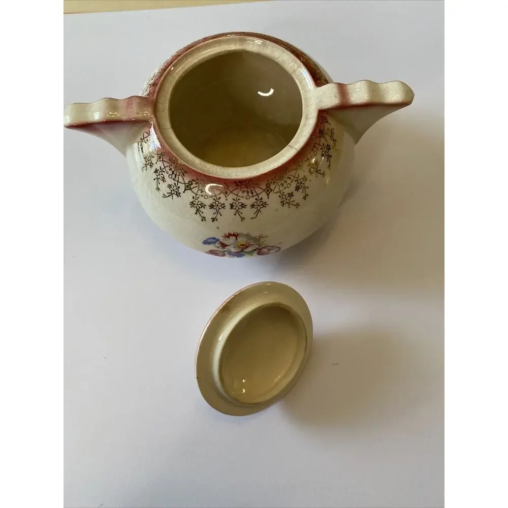 VINTAGE French Saxon China Gold Lace Floral Union Made Creamer Sugar Bowl Set